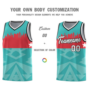 Custom Bright Green Personalized City Silhouette Pattern Sports Uniform Basketball Jersey