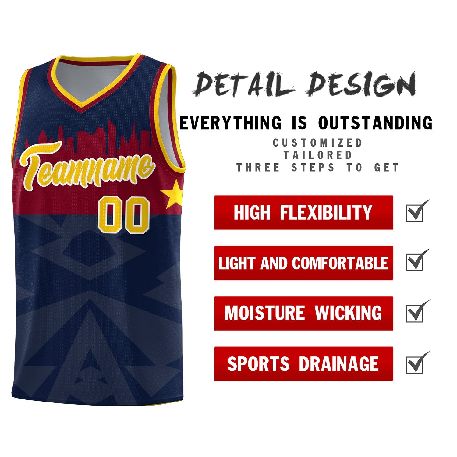 Custom Navy Personalized City Silhouette Pattern Sports Uniform Basketball Jersey