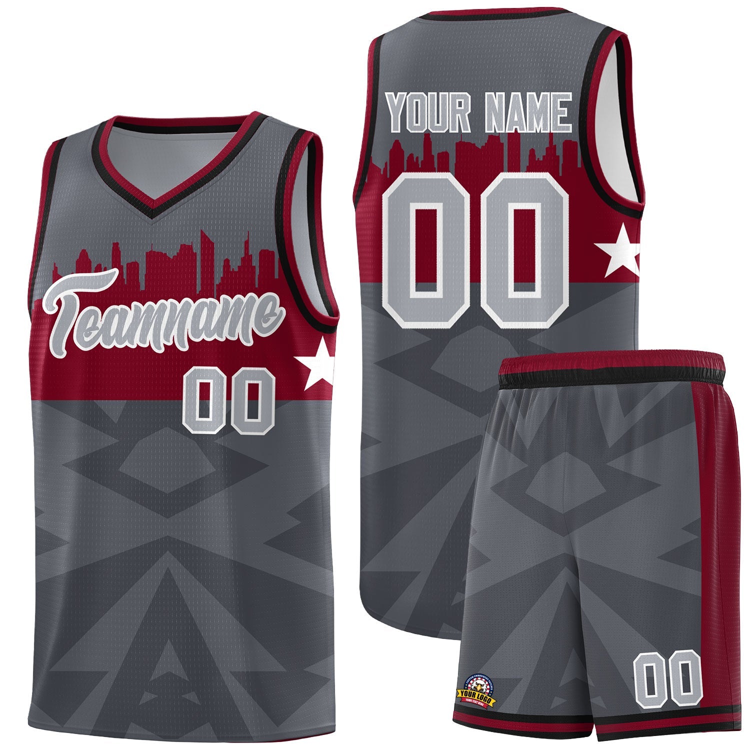 Custom Dark Gray Personalized City Silhouette Pattern Sports Uniform Basketball Jersey