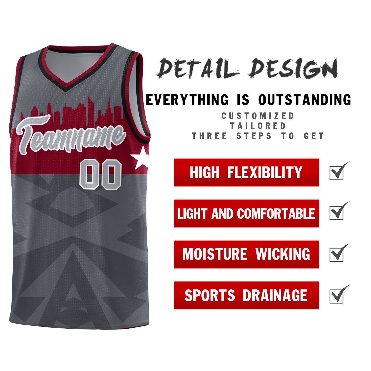 Custom Dark Gray Personalized City Silhouette Pattern Sports Uniform Basketball Jersey