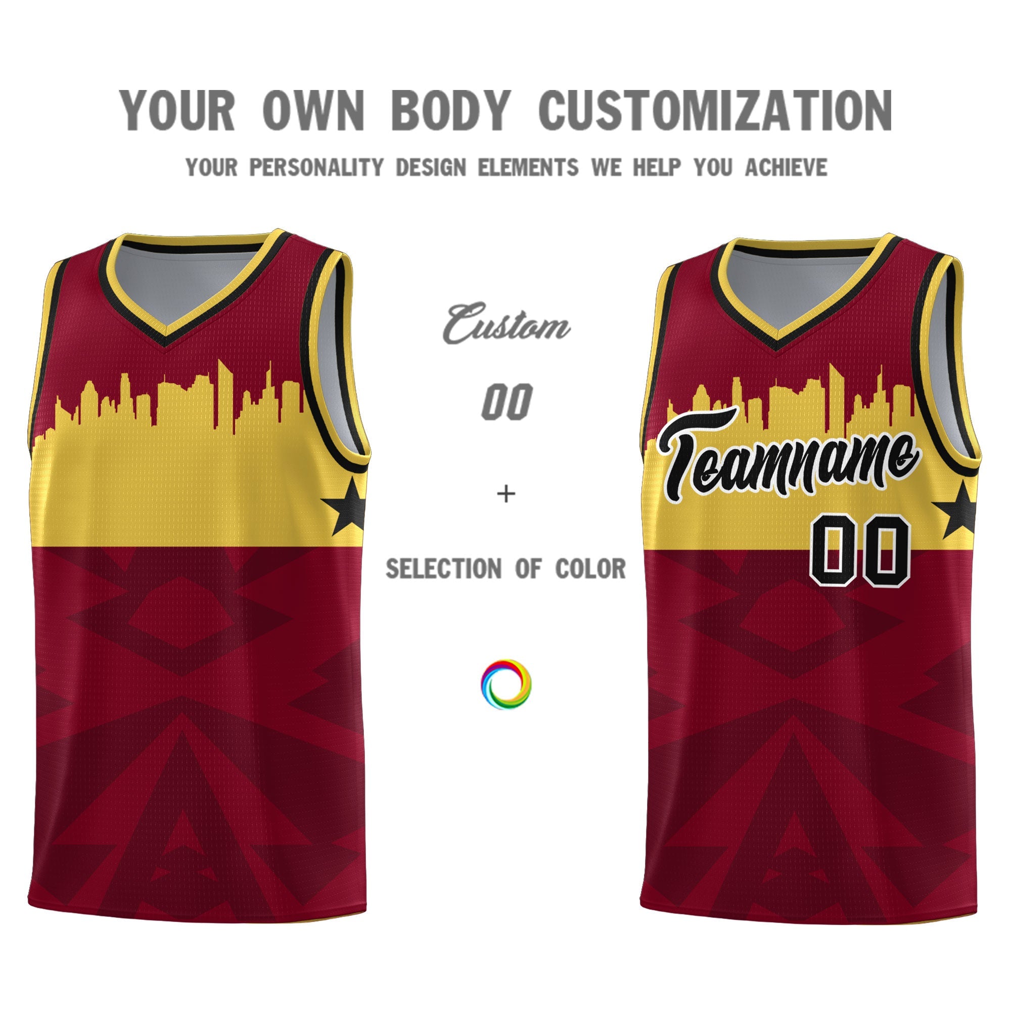 Custom Crimson Personalized City Silhouette Pattern Sports Uniform Basketball Jersey