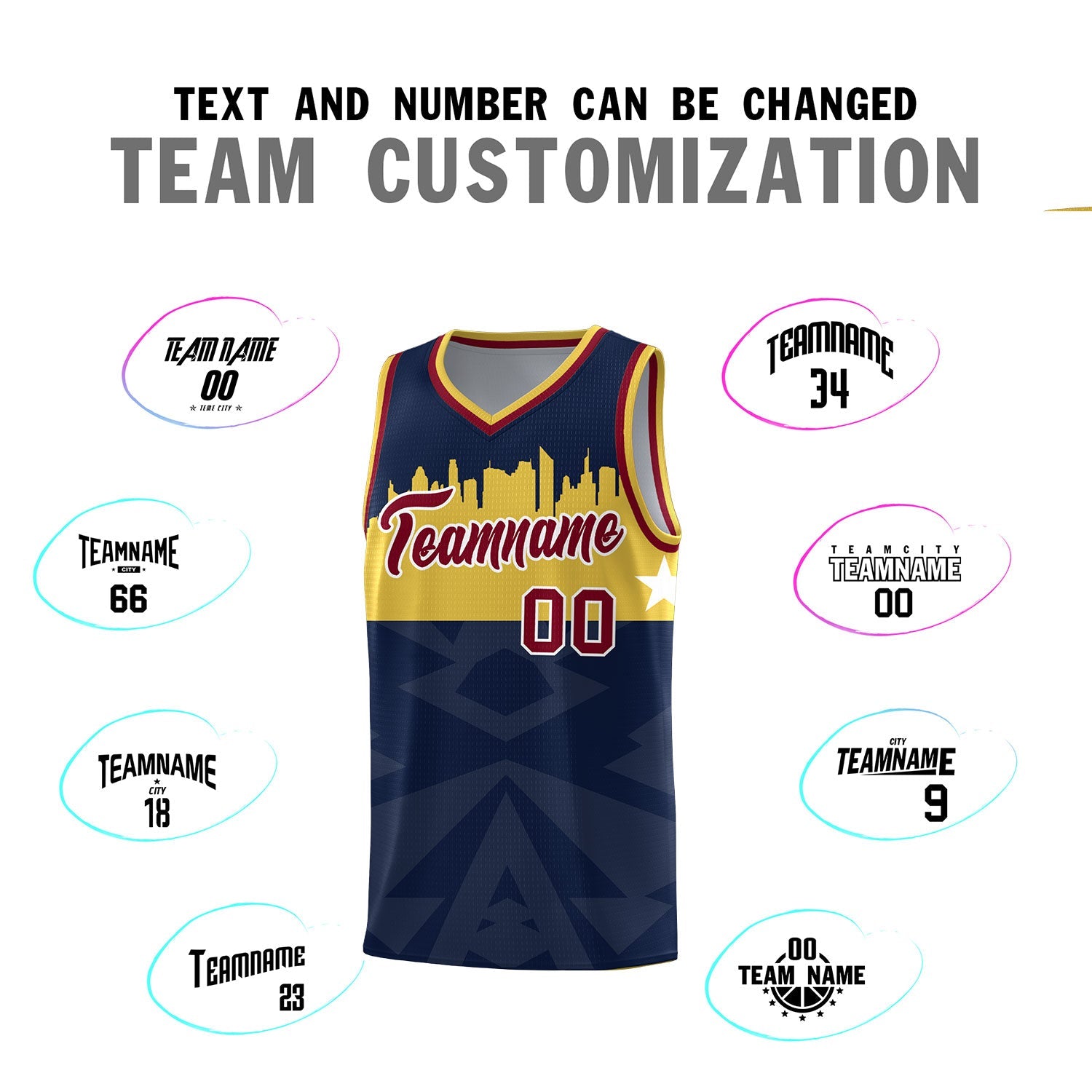 Custom Navy Personalized City Silhouette Pattern Sports Uniform Basketball Jersey