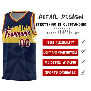 Custom Navy Personalized City Silhouette Pattern Sports Uniform Basketball Jersey