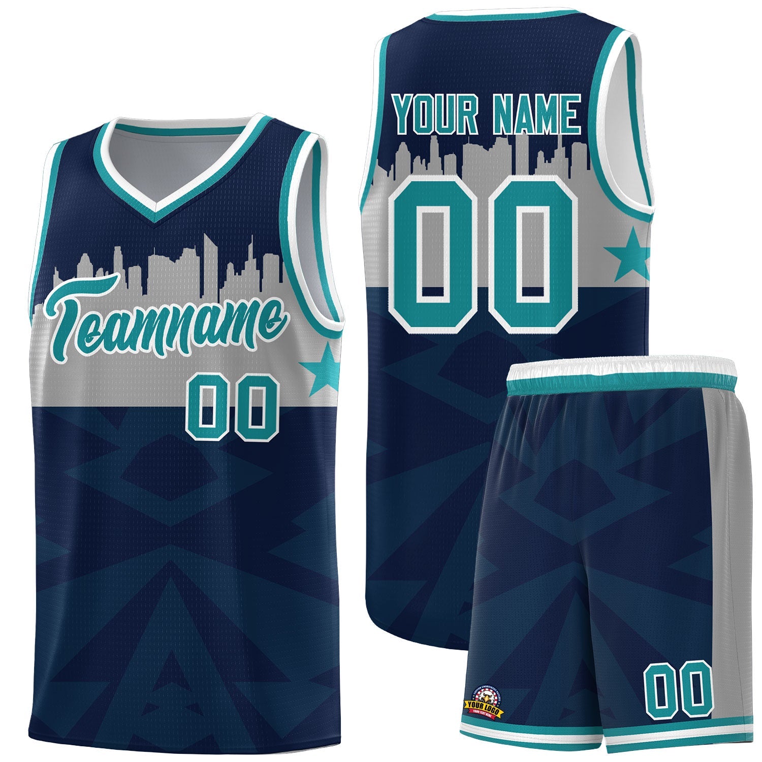 Custom Navy Personalized City Silhouette Pattern Sports Uniform Basketball Jersey