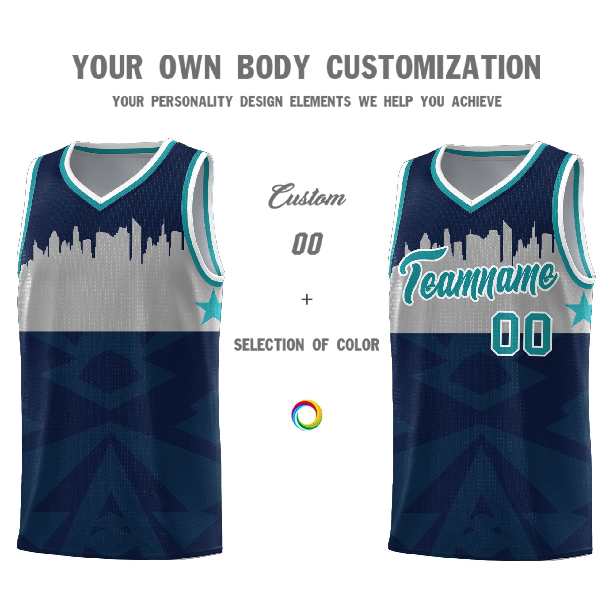 Custom Navy Personalized City Silhouette Pattern Sports Uniform Basketball Jersey