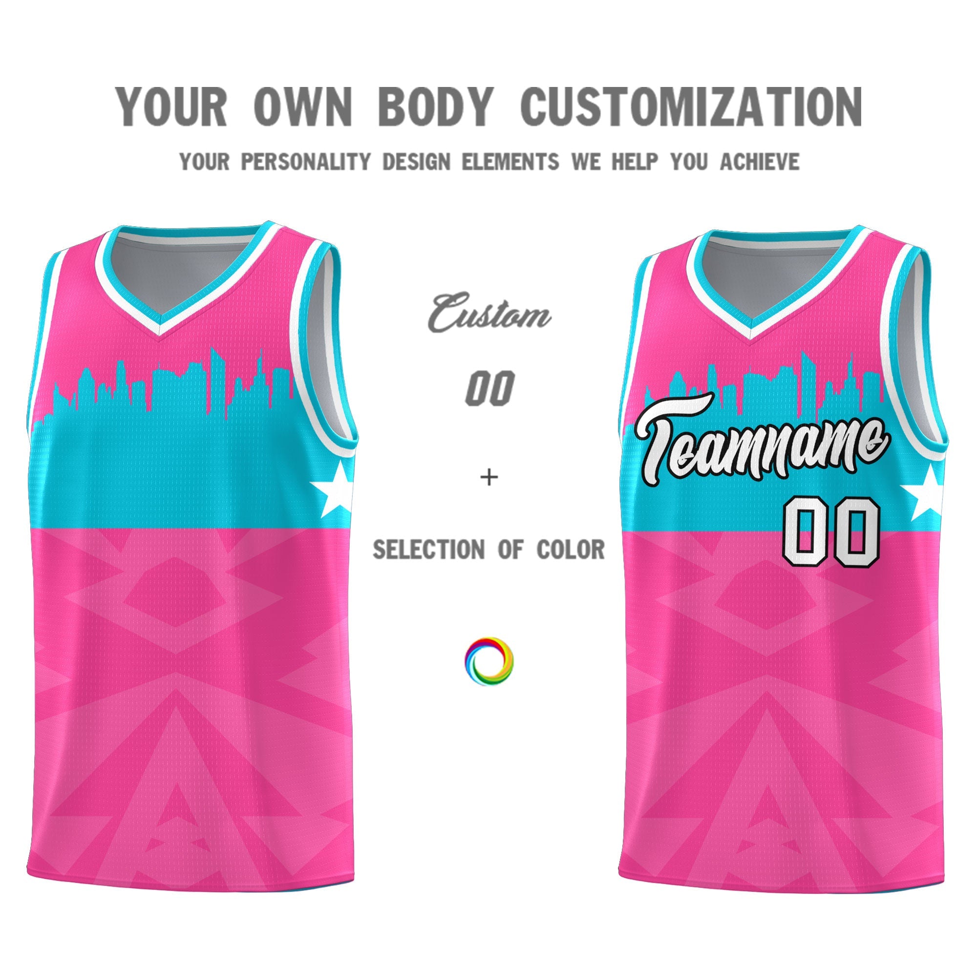 Custom Pink Personalized City Silhouette Pattern Sports Uniform Basketball Jersey