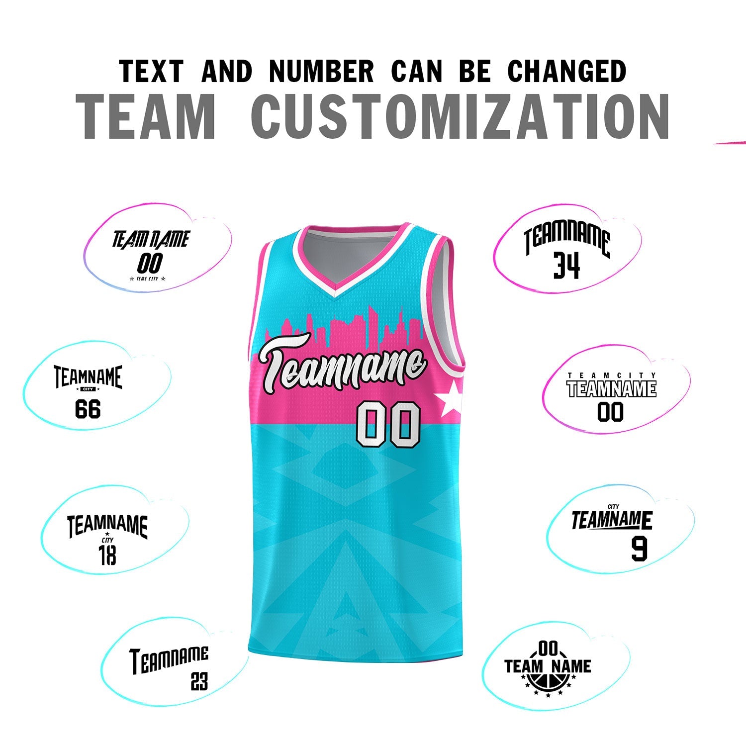 Custom Sky Blue Personalized City Silhouette Pattern Sports Uniform Basketball Jersey