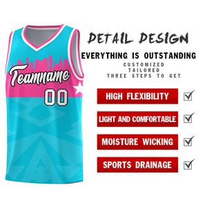 Custom Sky Blue Personalized City Silhouette Pattern Sports Uniform Basketball Jersey