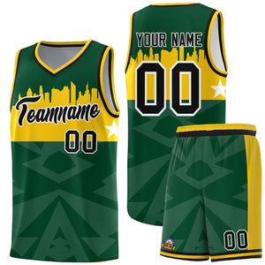 Custom Green Personalized City Silhouette Pattern Sports Uniform Basketball Jersey