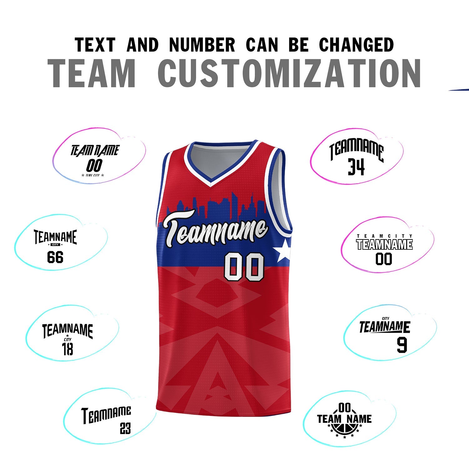 Custom Red Personalized City Silhouette Pattern Sports Uniform Basketball Jersey