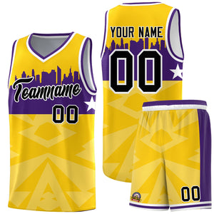 Custom Gold Personalized City Silhouette Pattern Sports Uniform Basketball Jersey