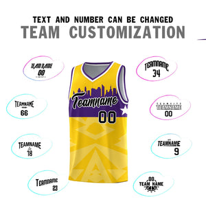 Custom Gold Personalized City Silhouette Pattern Sports Uniform Basketball Jersey