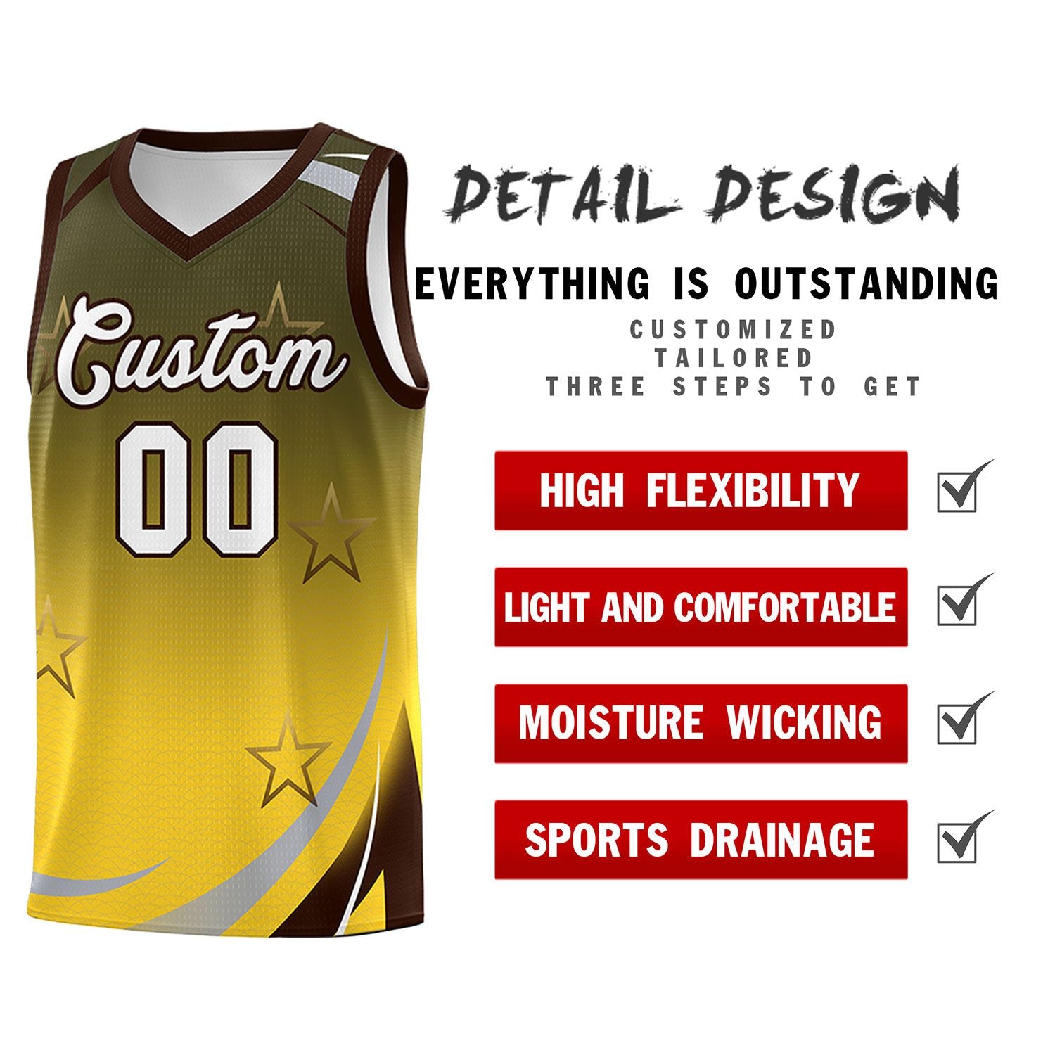 Custom Olive Gold Gradient Star Graffiti Pattern Sports Uniform Basketball Jersey