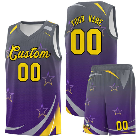 Custom Gray Purple Gradient Star Graffiti Pattern Sports Uniform Basketball Jersey