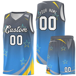 Custom Gray Powder Blue Gradient Star Graffiti Pattern Sports Uniform Basketball Jersey