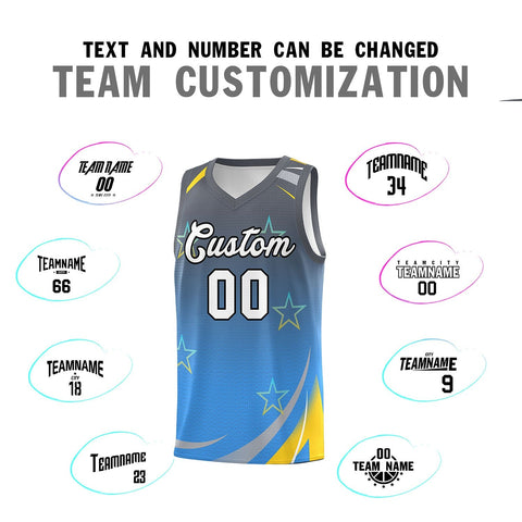 Custom Gray Powder Blue Gradient Star Graffiti Pattern Sports Uniform Basketball Jersey