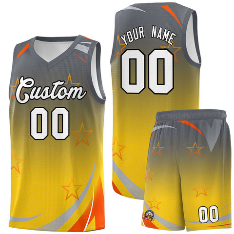 Custom Gray Gold Gradient Star Graffiti Pattern Sports Uniform Basketball Jersey