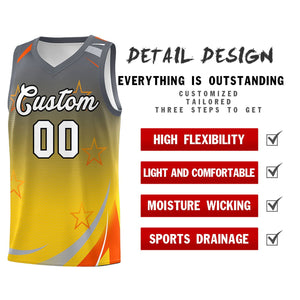 Custom Gray Gold Gradient Star Graffiti Pattern Sports Uniform Basketball Jersey