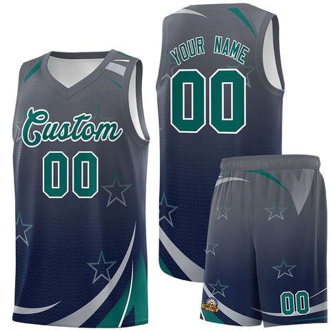 Custom Gray Navy Gradient Star Graffiti Pattern Sports Uniform Basketball Jersey