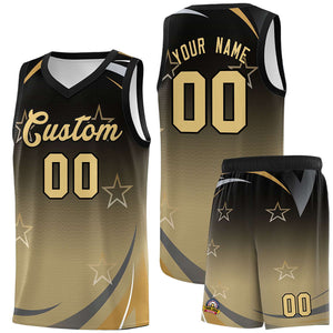 Custom Black Khaki Gradient Star Graffiti Pattern Sports Uniform Basketball Jersey