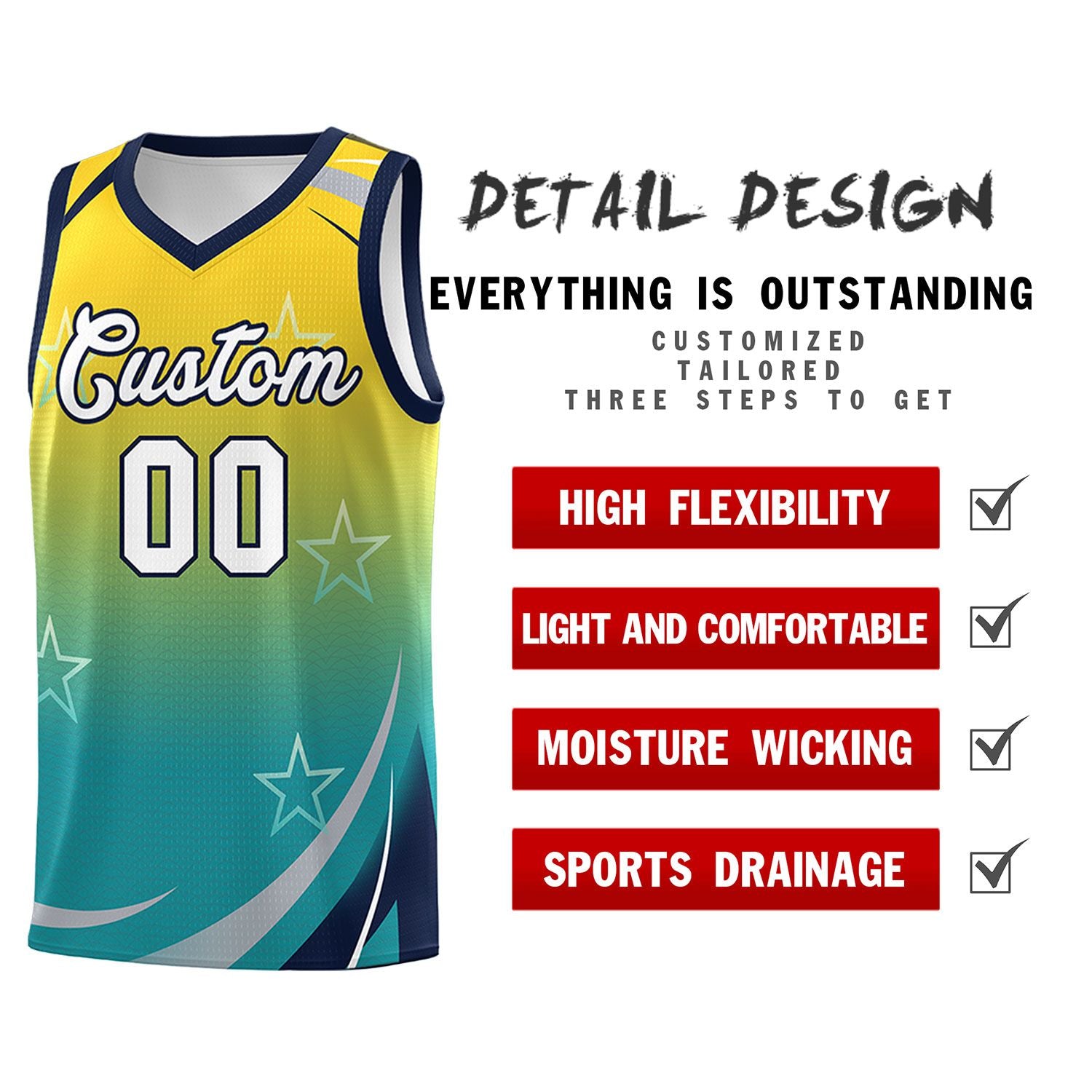 Custom Gold Aqua Gradient Star Graffiti Pattern Sports Uniform Basketball Jersey