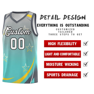 Custom Light Gray Aqua Gradient Star Graffiti Pattern Sports Uniform Basketball Jersey