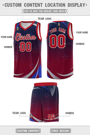 Custom Navy Crimson Gradient Star Graffiti Pattern Sports Uniform Basketball Jersey