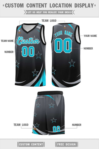Custom Dark Gray Black Gradient Star Graffiti Pattern Sports Uniform Basketball Jersey