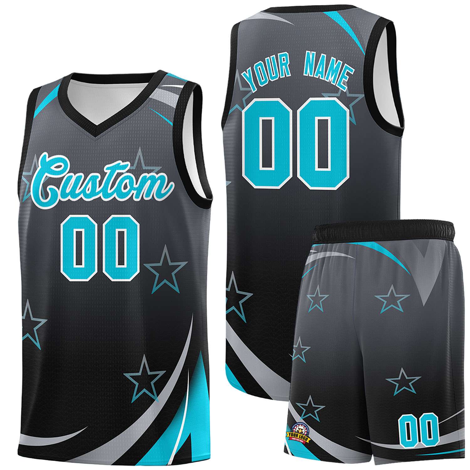 Custom Dark Gray Black Gradient Star Graffiti Pattern Sports Uniform Basketball Jersey