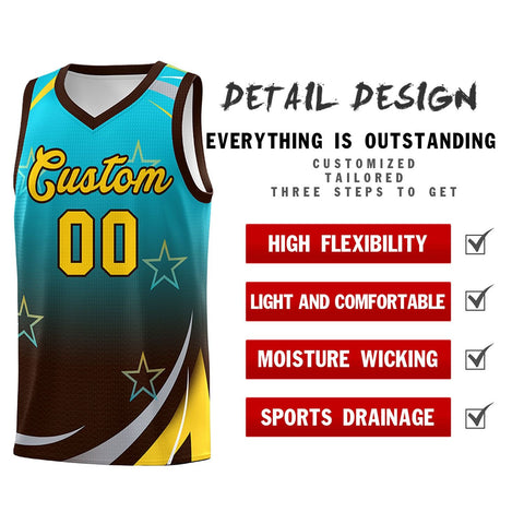 Custom Sky Blue Brown Gradient Star Graffiti Pattern Sports Uniform Basketball Jersey