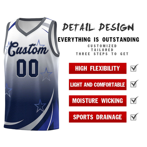 Custom White Navy Gradient Star Graffiti Pattern Sports Uniform Basketball Jersey