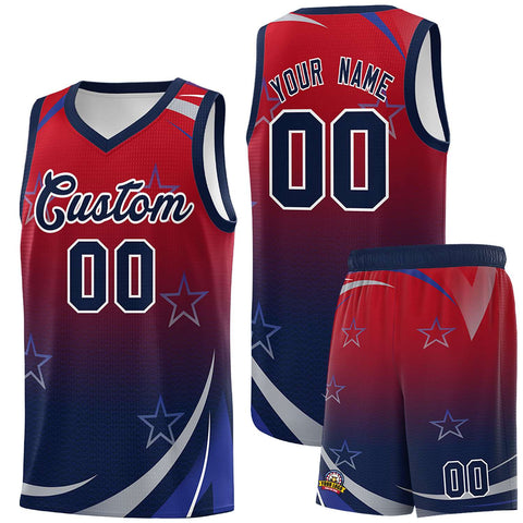 Custom Red Navy Gradient Star Graffiti Pattern Sports Uniform Basketball Jersey