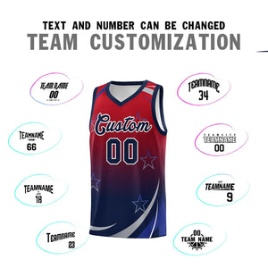 Custom Red Navy Gradient Star Graffiti Pattern Sports Uniform Basketball Jersey