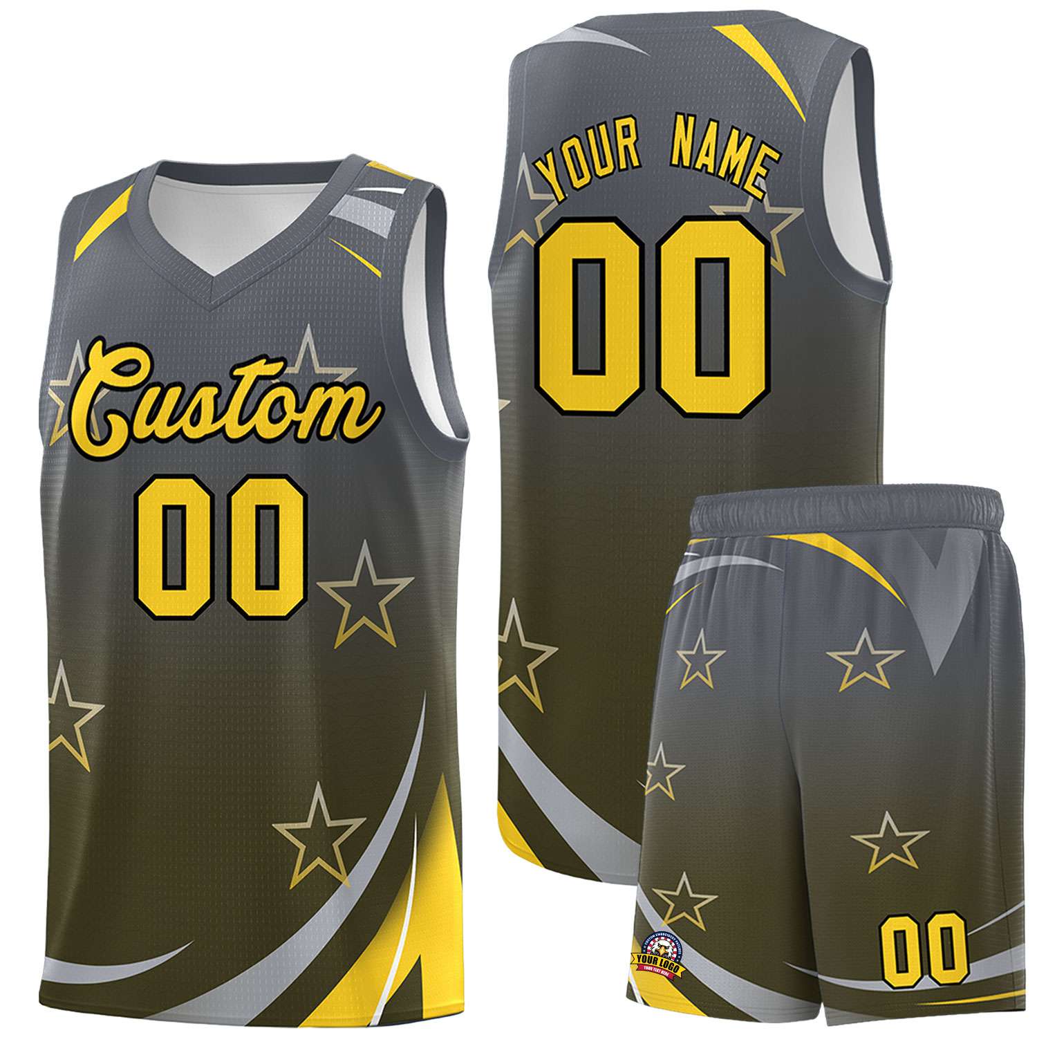 Custom Dark Gray Olive Gradient Star Graffiti Pattern Sports Uniform Basketball Jersey