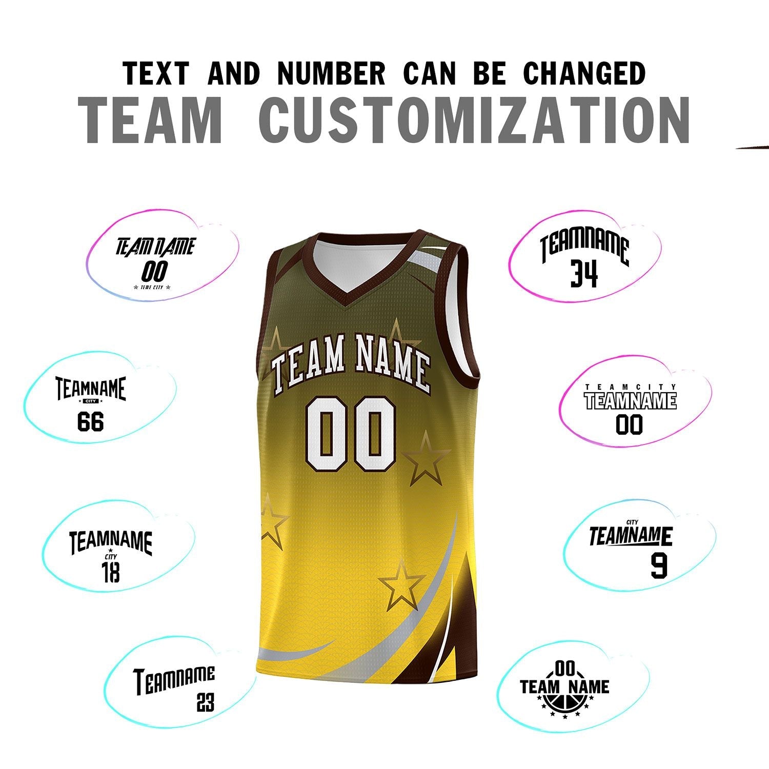 Custom Olive Gold Gradient Star Graffiti Pattern Sports Uniform Basketball Jersey