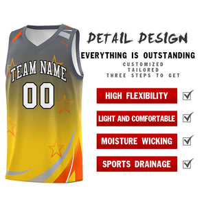 Custom Gray Gold Gradient Star Graffiti Pattern Sports Uniform Basketball Jersey