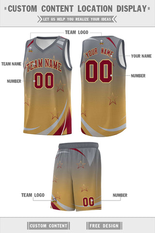 Custom Gray Old Gold Gradient Star Graffiti Pattern Sports Uniform Basketball Jersey