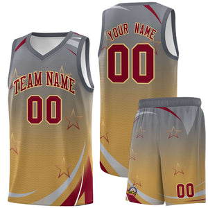 Custom Gray Old Gold Gradient Star Graffiti Pattern Sports Uniform Basketball Jersey