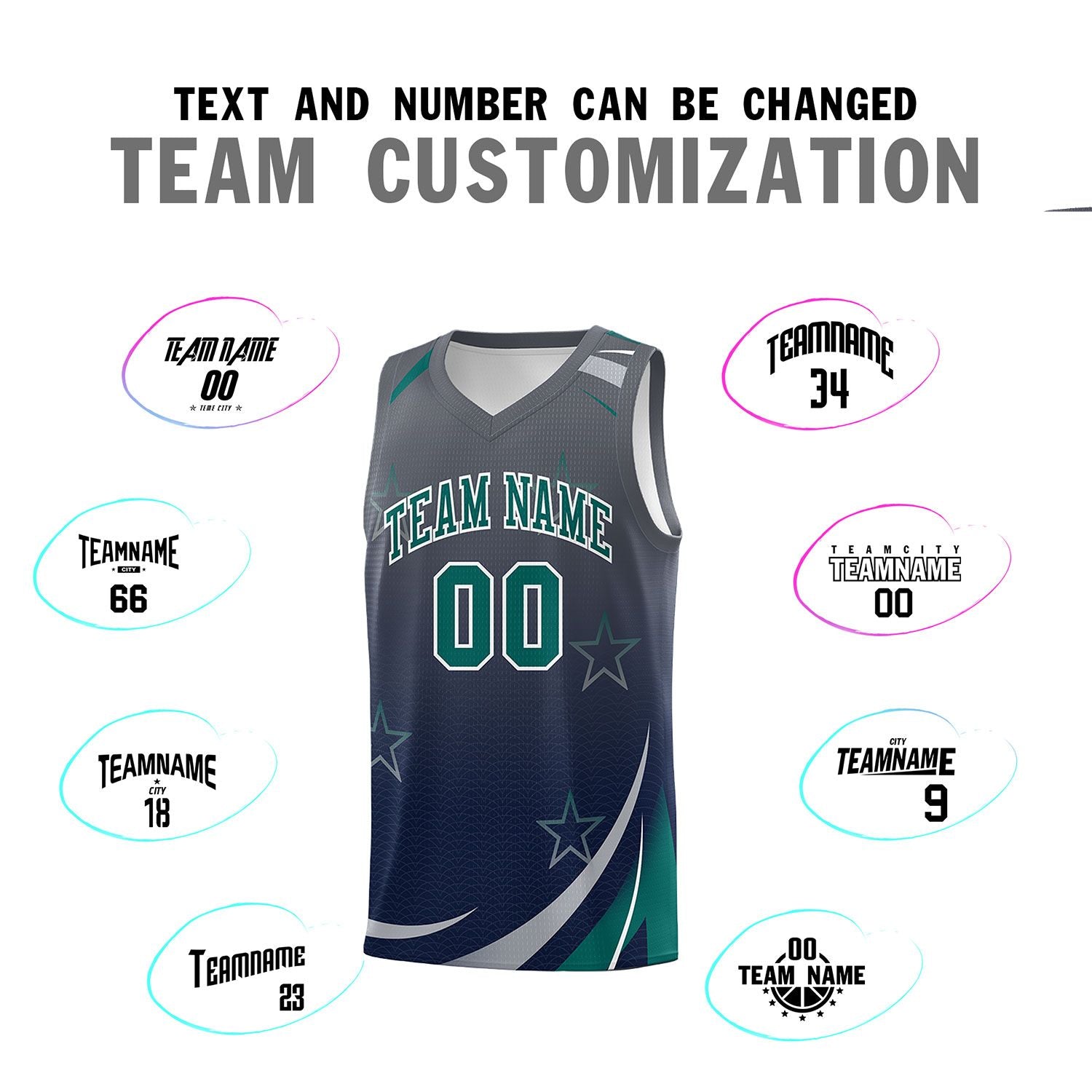 Custom Gray Navy Gradient Star Graffiti Pattern Sports Uniform Basketball Jersey