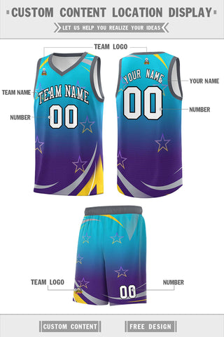Custom Powder Blue Purple Gradient Star Graffiti Pattern Sports Uniform Basketball Jersey