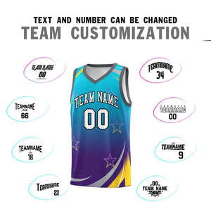 Custom Powder Blue Purple Gradient Star Graffiti Pattern Sports Uniform Basketball Jersey