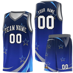 Custom Navy Royal Gradient Star Graffiti Pattern Sports Uniform Basketball Jersey