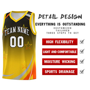 Custom Black Gold Gradient Star Graffiti Pattern Sports Uniform Basketball Jersey