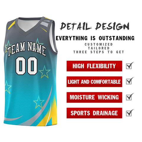 Custom Gray Sky Blue Gradient Star Graffiti Pattern Sports Uniform Basketball Jersey