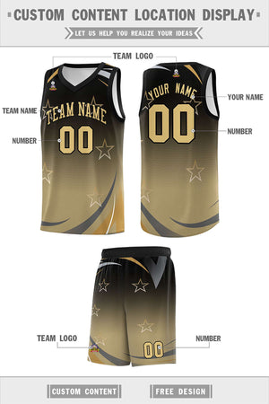 Custom Black Khaki Gradient Star Graffiti Pattern Sports Uniform Basketball Jersey