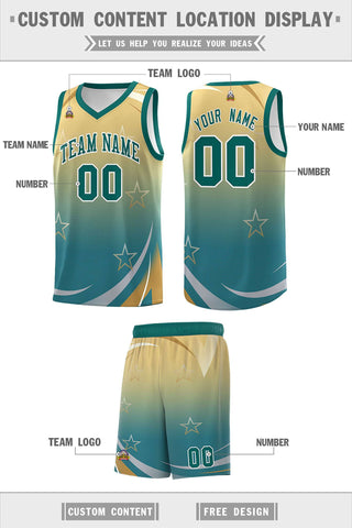 Custom Khaki Aqua Gradient Star Graffiti Pattern Sports Uniform Basketball Jersey