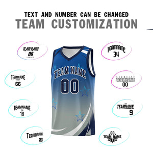 Custom Royal Light Gray Gradient Star Graffiti Pattern Sports Uniform Basketball Jersey