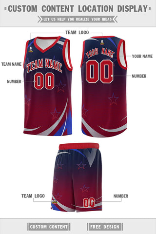 Custom Navy Crimson Gradient Star Graffiti Pattern Sports Uniform Basketball Jersey
