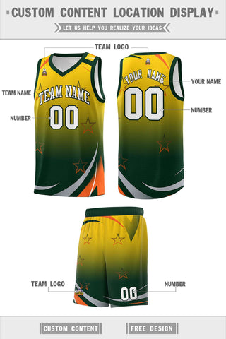 Custom Gold Green Gradient Star Graffiti Pattern Sports Uniform Basketball Jersey