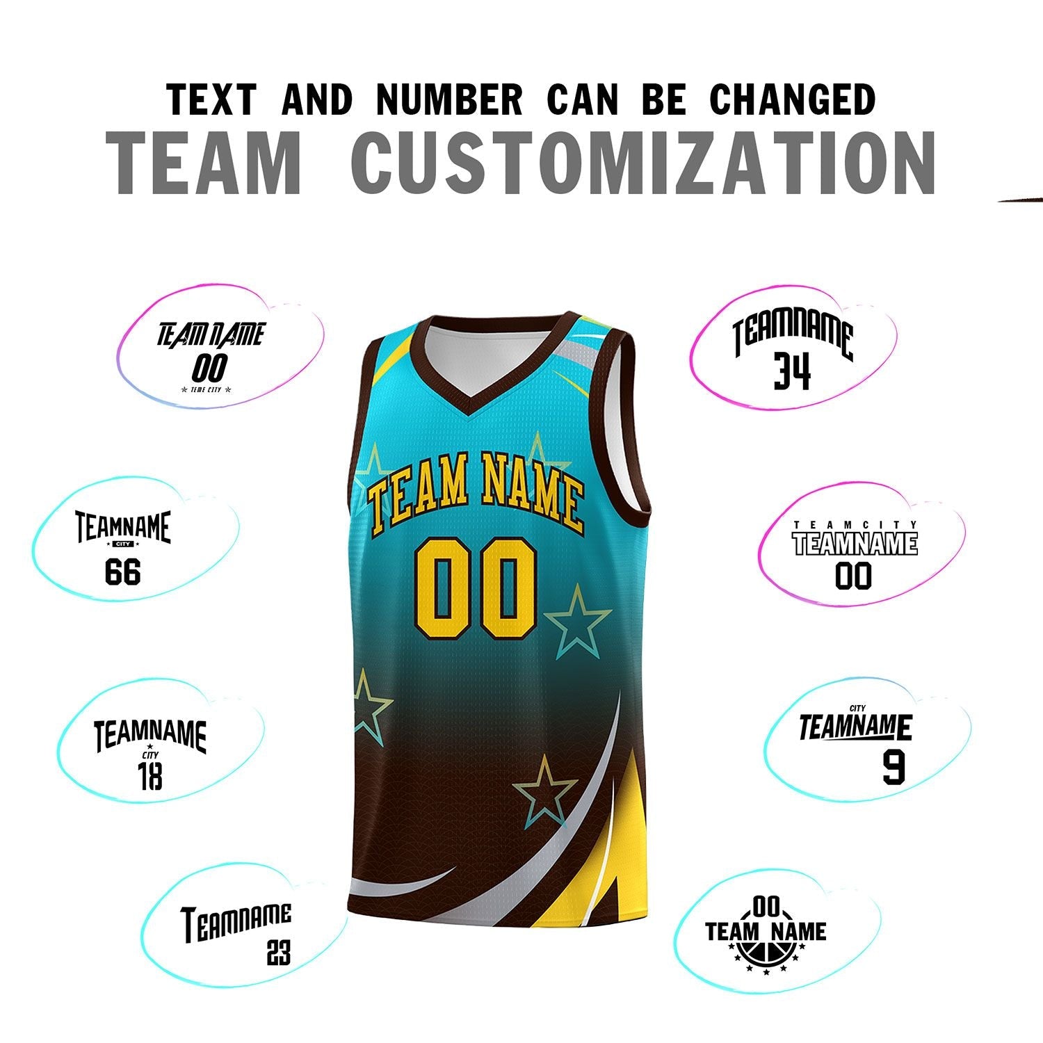 Custom Sky Blue Brown Gradient Star Graffiti Pattern Sports Uniform Basketball Jersey